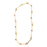 Ilias Lalaounis 18ct gold and pink tourmaline necklace with articulated gold links interspaced by se