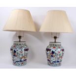 Pair of good quality Chinese porcelain table lamps with shades