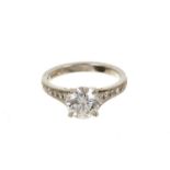 Diamond single stone ring with a round brilliant cut diamond weighing 1.51cts in platinum four claw