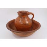 Late 19th century West Country Verwood pottery jug and large basin