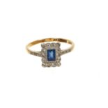 Early 20th century 18ct gold sapphire and diamond rectangular panel ring