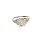 Art Deco diamond single stone ring with a round old European cut diamond estimated to weigh approxim