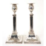 Pair George III candlesticks, in the Neoclassical style. Sheffield 1777.
