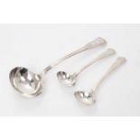 William IV silver soup ladle and pair of early Victorian sauce ladles