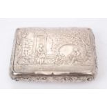 Continental silver snuffbox, the top with pastoral scene in relief