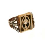 Unusual George III gold and enamel mourning ring, Mary Judd, engraved 1802,