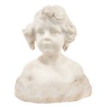 Louis Maubert (1875-1949) carved marble head and shoulders bust of a young girl, signed