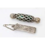 19th century silver mounted double ended glass scent bottle and another scent bottle