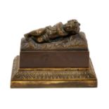19th century bronze inkwell with putto ornament