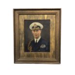 H.M.King George VI, oil on board overpainted photograph portrait of the King in Naval uniform on gil
