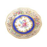 Dresden pierced round dish, painted with flowers