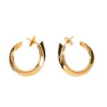 Pair of Cartier 18ct gold hoop earrings, with polished gold square tubular section, signed Cartier.