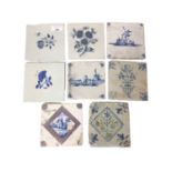 Group of eight antique delft tiles