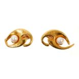 Pair of 18ct yellow gold and cultured pearl earrings by Ilias Lalaounis