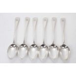 Set of six Victorian silver Old English pattern table spoons with engraved initials