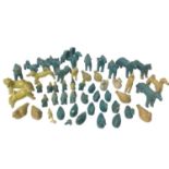 Unusual group of turquoise and yellow glazed models of animals, possibly mid-century Italian