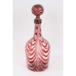 Rare and large Georgian Nailsea red and clear coloured glass magnum sized decanter with original sto