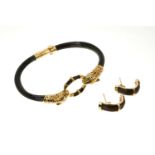 18ct gold enamel and elephant hair bangle with leopards head terminals