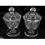 Pair of 19th century cut glass urns and covers with etched floral swag decoration
