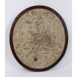 George III oval silk embroidered map of the United Kingdom, dated 1796