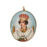 19th century oval portrait miniature on ivory of a Mogul King, in yellow metal frame