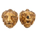 Pair of 18th / 19th century carved giltwood lion mask mounts