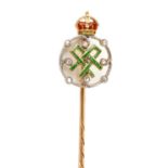 H.M.Queen Alexandra, fine Royal presentation two colour gold, enamel and diamond set stick pin in or