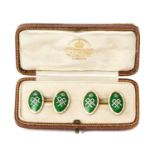 H.M.Queen Alexandra, fine pair Royal presentation gold 18ct, green and white enamel cufflinks in fit