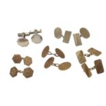 Three pairs of 9ct gold cufflinks together with two pairs of silver cufflinks
