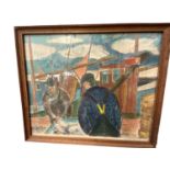 Continental school lithograph, fishermen, indistinctly signed