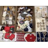 Large quantity of vintage costume jewellery including necklaces, rings, packets of earrings and pend