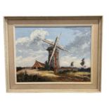 1960s oil on board - Windmill in a Landscape, indistinctly signed and dated '68, framed