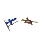 West Yorkshire Regiment 9ct gold brooch and a silver enamelled Finland flag brooch (2)