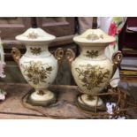 Pair of 19th century gilt porcelain vases converted to lamps, 42cm high
