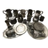 Group of mostly antique pewter, including tankards, trophies, plates, etc