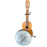 Spanish acoustic guitar by Herguedas, together with a bodhran drum. (2)