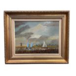 Bill Burton oil on board - Turf Fenn on the River Ant, Norfolk, signed, titled verso, in gilt frame