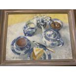 Elise Ramuz (contemporary) oil on board, Afternoon tea, signed, 30 x 39cm, framed