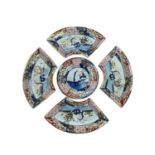 Four 19th century Masons crescent shaped dishes in the Imari taste together with three other similar