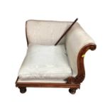 Nineteenth century mahogany framed corner armchair with pale blue upholstery, 65cm wide