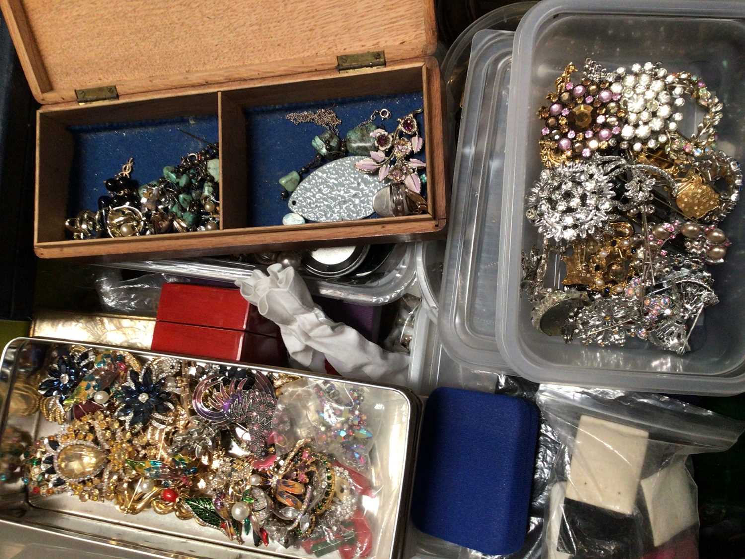 Quantity of vintage costume jewellery, wristwatches, empty jewellery boxes, silver plated tray and b - Image 3 of 3