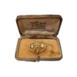 Edwardian 15ct gold and seed pearl floral brooch in box