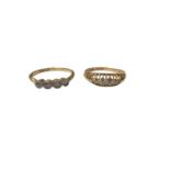 Antique 18ct gold diamond four stone ring and one other 18ct gold ring (2)