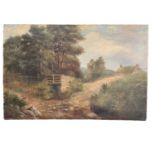 Victorian English School oil on canvas, Rural Landscape, initialled GRB and dated 1877, unframed 51c