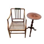 Georgian mahogany wine table with circular top on turned column and tripod base, together with a sat