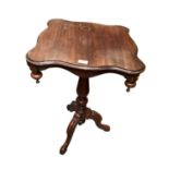 Victorian and later mahogany wine table with square top on tripod base, 43.5cm x 44.5cm