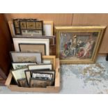 Victorian needlework picture in original glazed gilt frame, various paintings, artwork and sundry pi