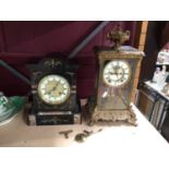 Victorian slate mantel clock and an Antonia brass cased mantel clock (2)