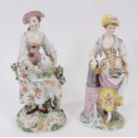 18th century Derby figure of a shepherdess, together with a 19th century continental figure of a gar