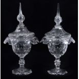 Pair of 19th century cut glass sweetmeats and covers, the covers with pointed knops, the glasses wit
